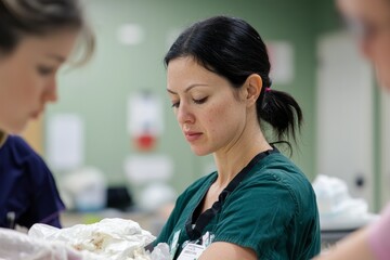 Participants practicing bandaging techniques on each other, learning to treat wounds effectively, Generative AI