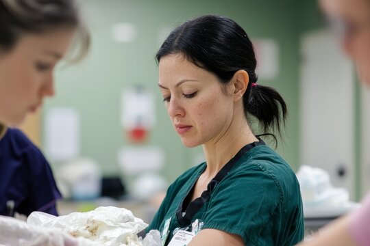 Participants practicing bandaging techniques on each other, learning to treat wounds effectively, Generative AI