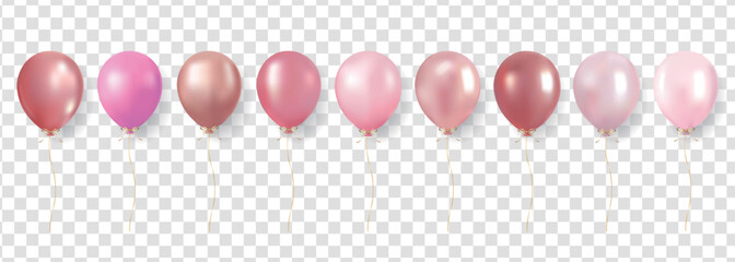 Set of realistic vector pink balloons on transparent background © yanli