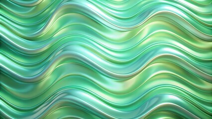Obraz premium Iridescent pastel green background with wavy patterns and liquid
