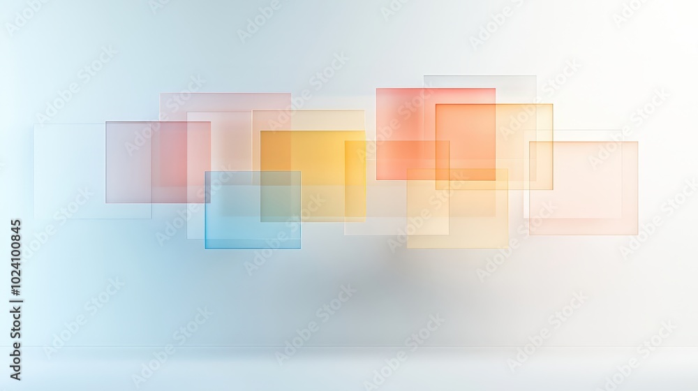 Poster floating, transparent rectangles in a minimal composition