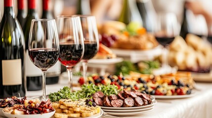 Obraz premium Wine Glasses in a Row on Buffet Table