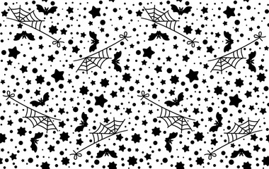Halloween, Seamless Pattern, Vector, illustration, background, bats, cartoon doodle, wrapping paper