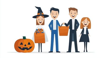 Halloween Costume Celebration with Friends and Pumpkin