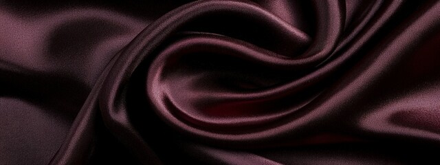 Fototapeta premium Elegant folds of luxurious dark purple silk fabric background