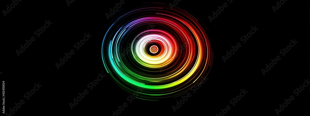 Poster multicolored circular light pattern against a black background
