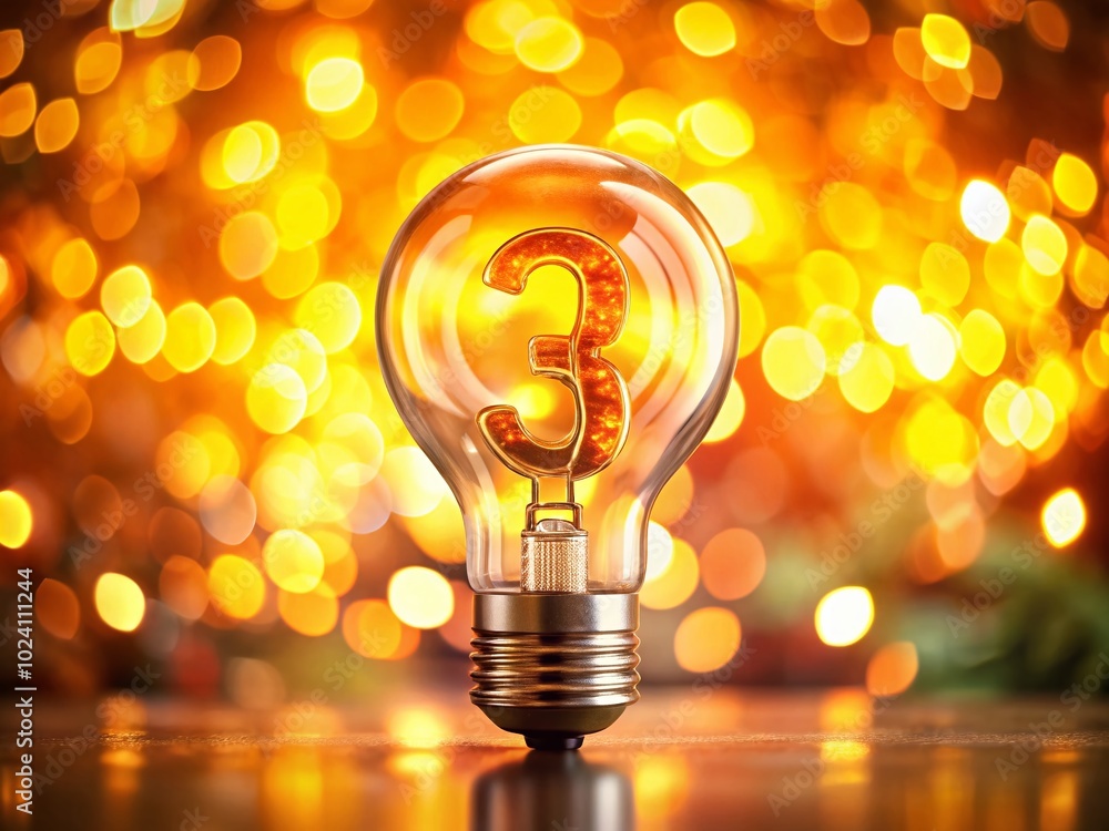 Poster glowing light bulb number 3 in bold font for creative design projects
