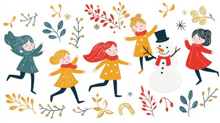 Playful Children Celebrating Winter Festivities