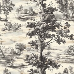 Elegant Seamless Vintage Toile de Jouy Pattern for Home Decor and Fashion