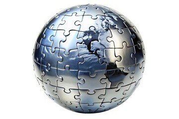 Jigsaw globe with floating last piece in chrome finish