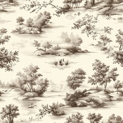 Elegant Seamless Vintage Toile de Jouy Pattern for Home Decor or Textiles