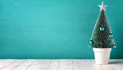 Compact Blue Green Christmas Tree for  Holiday Decoration title background generated by AI