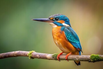 Kingfisher bird perching on branch in minimalist style