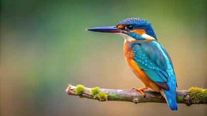 Obraz premium Kingfisher perched on branch with warm minimalist background
