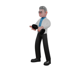 Male Physicist Illustration in 3D. A male physicist stands holding a microphone with both hands. Professional Physics