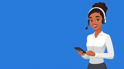 Cybernetic Call Center Agent Providing Confident and Personalized Customer Service Assistance with Headphones and Headset Emphasizing a Side View and Analogous Color Scheme