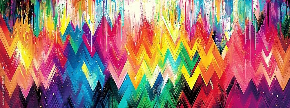 Poster vibrant abstract painting with zigzag patterns and diverse color palette