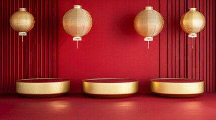 Fototapeta premium Chinese style product booth rendered by C4D