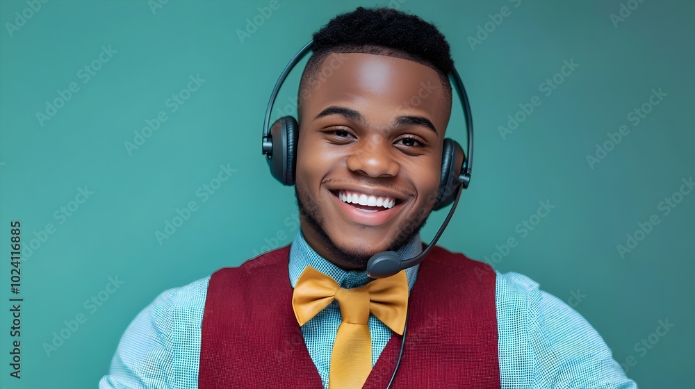 Poster confident and professional call center agent providing friendly and supportive customer service or t