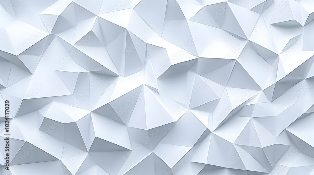 Poster Abstract white geometric pattern,  3D rendering,  low poly,  background.