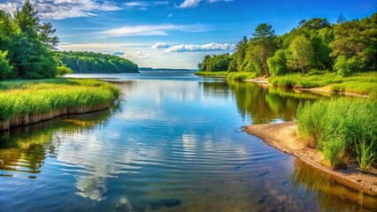 Fototapeta premium Landscape of calm water inlet from the bay in the summer close-up