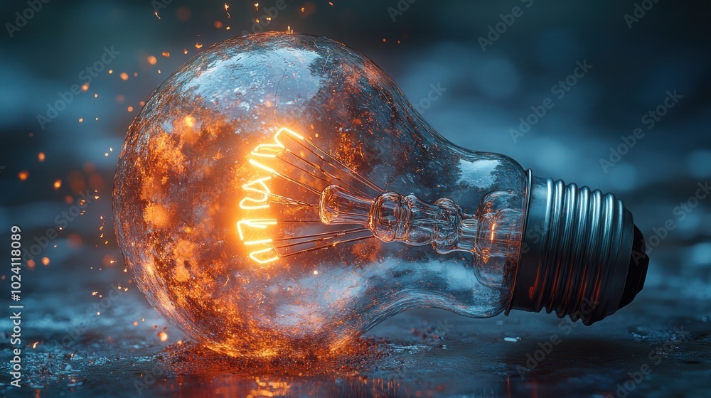 Poster a light bulb explodes in a burst of fire and sparks, creating a powerful visual metaphor for the pow