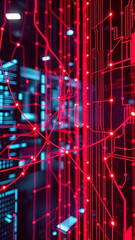 Digital Oasis: A Futuristic Red Network Dreamscape Background - Portrait