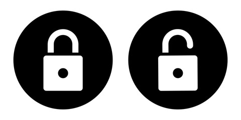 Lock and unlock icon privacy symbol set in black and white color in simple style. Set of close and open locks. Lock icon collection. Locked and unlocked black icon, lock, icon, unlock, locker, secret