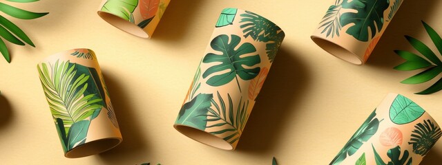 Eco-conscious packaging concept featuring organic motifs, vibrant colors, sustainable materials, innovative design elements, appealing to environmentally aware consumers