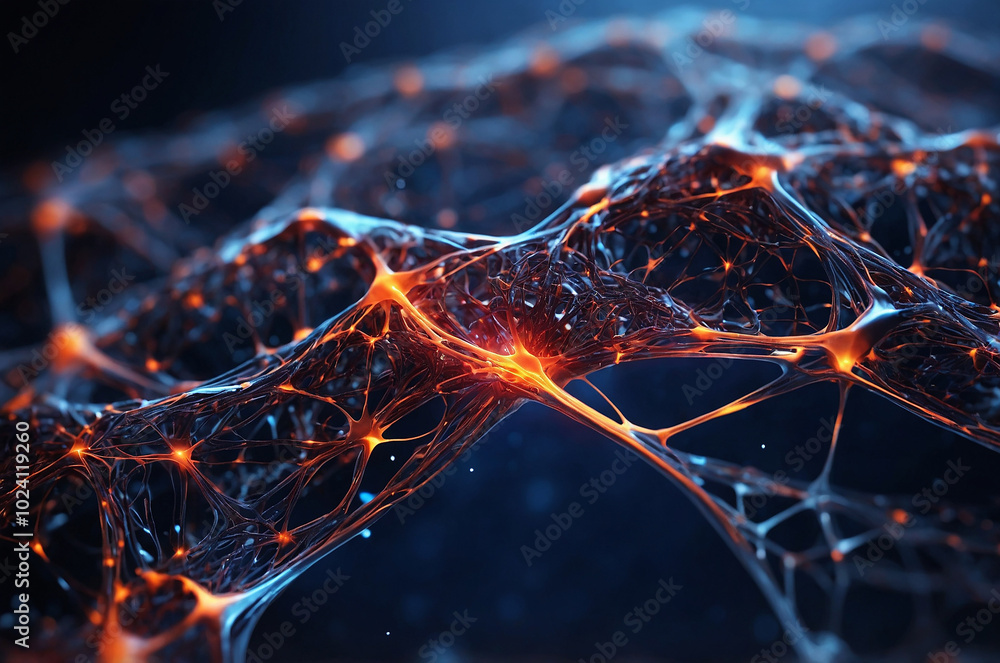 Poster 3d render of an interconnected neural network, showcasing glowing synapses and pathways, symbolizing