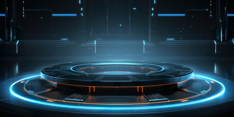 C4D sci-fi technology launch station booth background