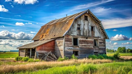 Obraz premium Landscape with a deteriorating and falling apart barn Aerial