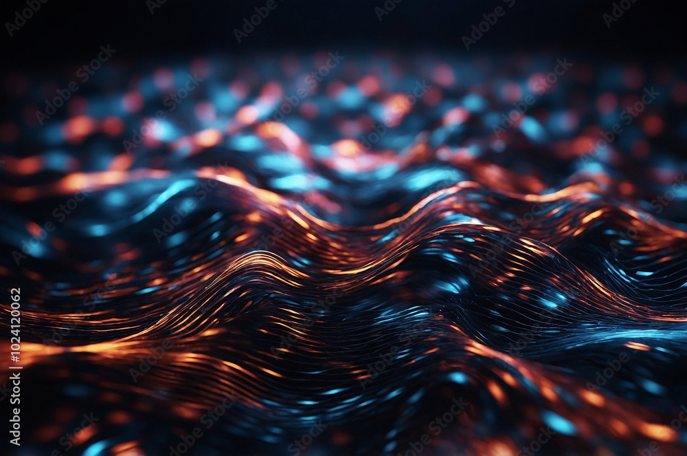 Poster abstract background with a digital mesh pattern, highlighted by pulsating lights and deep shadows, c