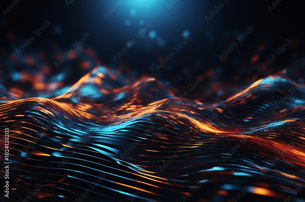 Poster abstract background with a digital mesh pattern, highlighted by pulsating lights and deep shadows, c