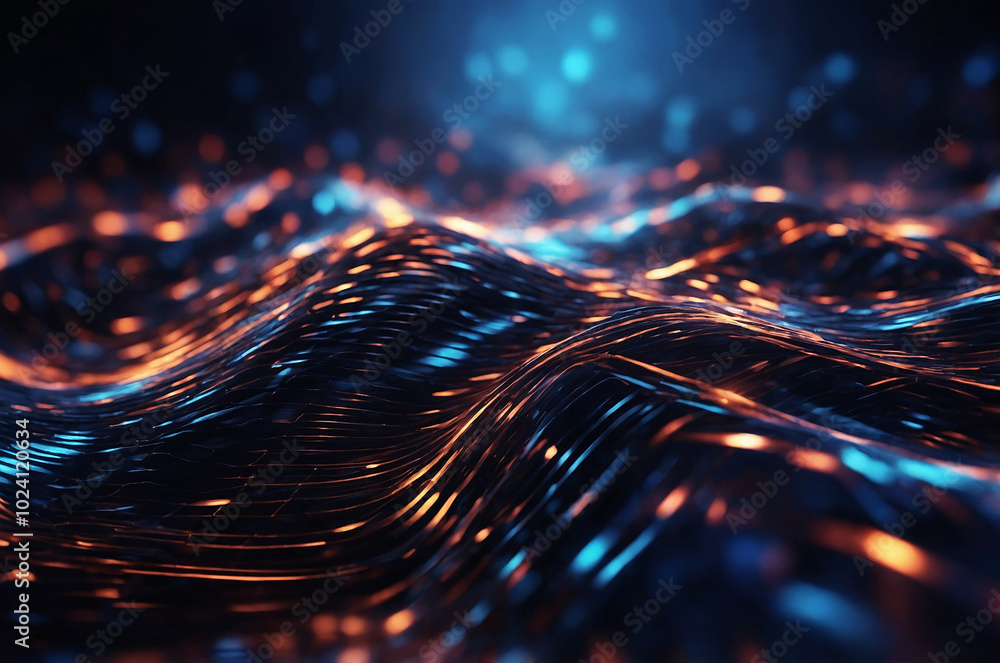 Poster abstract background with a digital mesh pattern, highlighted by pulsating lights and deep shadows, c