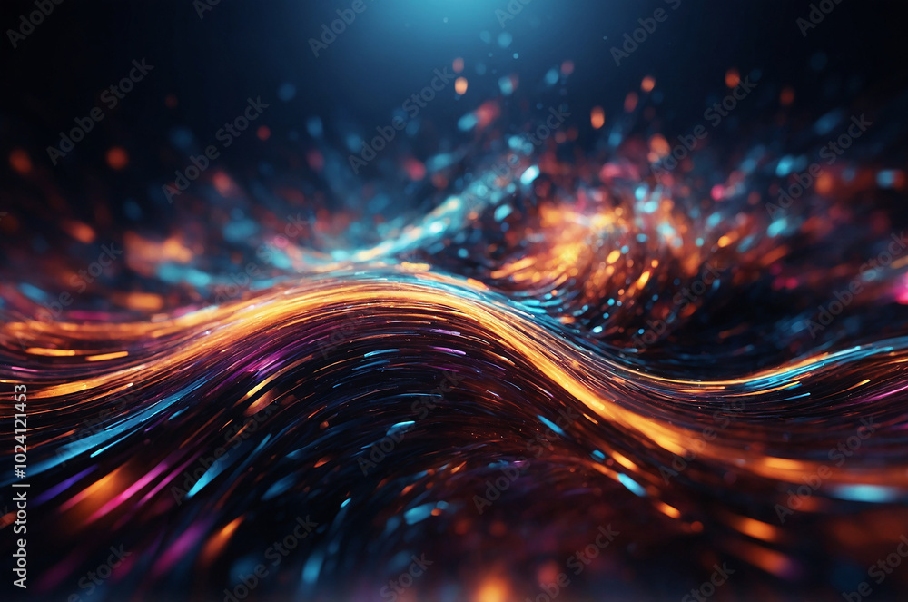 Fototapete Abstract tech background with swirling particle effects and light trails, creating a sense of depth and movement, ideal for a digital environment.