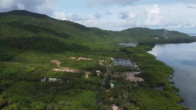 Aerial Drone Top View of Karimunjawa island, shrimp farm