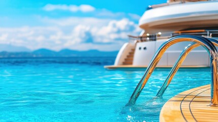 Obraz premium Dive into luxury with a closeup of a yachts gleaming pool, showcasing its stunning turquoise water and opulent features.