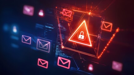 Digital Danger Triangle with Lock Illustration