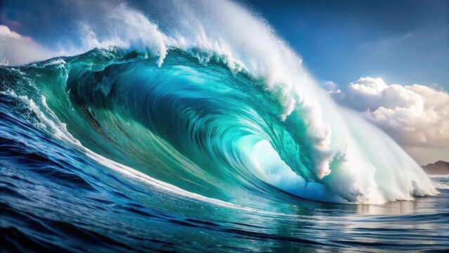 Large wave crashing on white background sea ocean