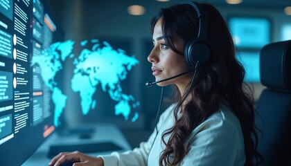 Customer Support Specialist Analyzing Global Data on Computer