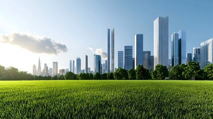 Fototapeta premium Panoramic view of a modern urban skyline featuring a harmonious blend of towering skyscrapers residential and commercial buildings