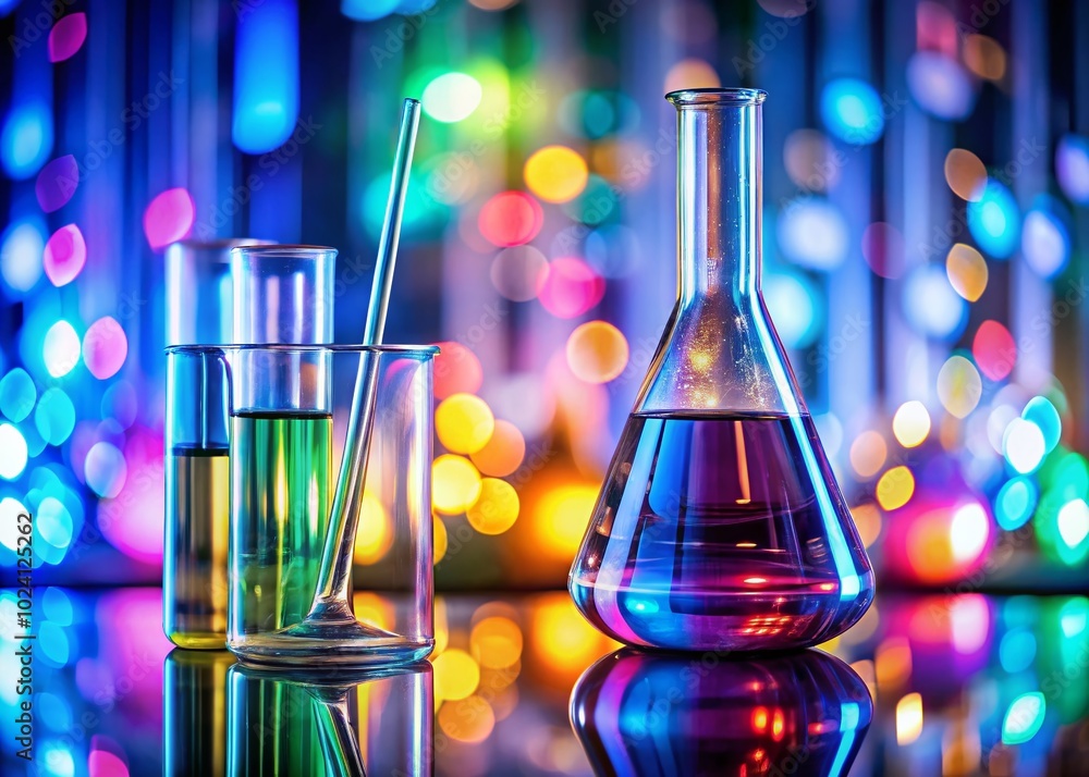 Poster laboratory flask and test tube in focus - exploring scientific inquiry with soft blurred background 