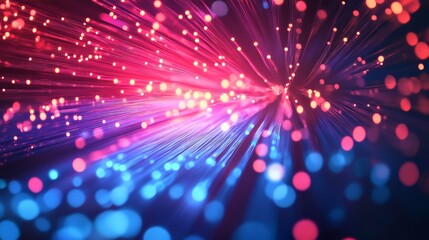 Fototapeta premium Fiber Optic Cable Close-Up with Colorful Light Effects