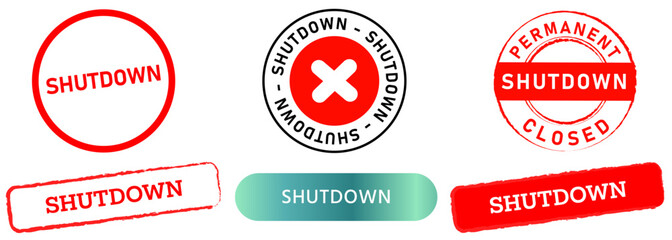 Shutdown closedown turn off stamps red green black badges sticker label emblem electricity label deign icon set collection