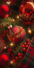 Luxurious and high-end Christmas tree decorations close-up