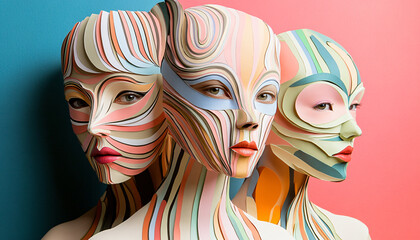 Fototapeta premium Photograph people wearing masks made from paper, with the masks designed to represent their thoughts, dreams, or alter egos, adding a playful yet mysterious layer to their identity