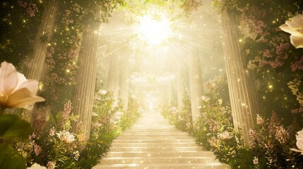 Heavenly Bliss - A Mesmerizing 3D Render Depicting a Radiant Celestial Garden of Diversity and Harmony | Ultra-Detailed Illustration