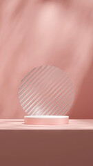 Mockup 3d rendering template cylinder empty podium scene in portrait with stylized glass backdrop