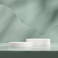 Mountain green background in white podium 3d rendering mockup in square template background